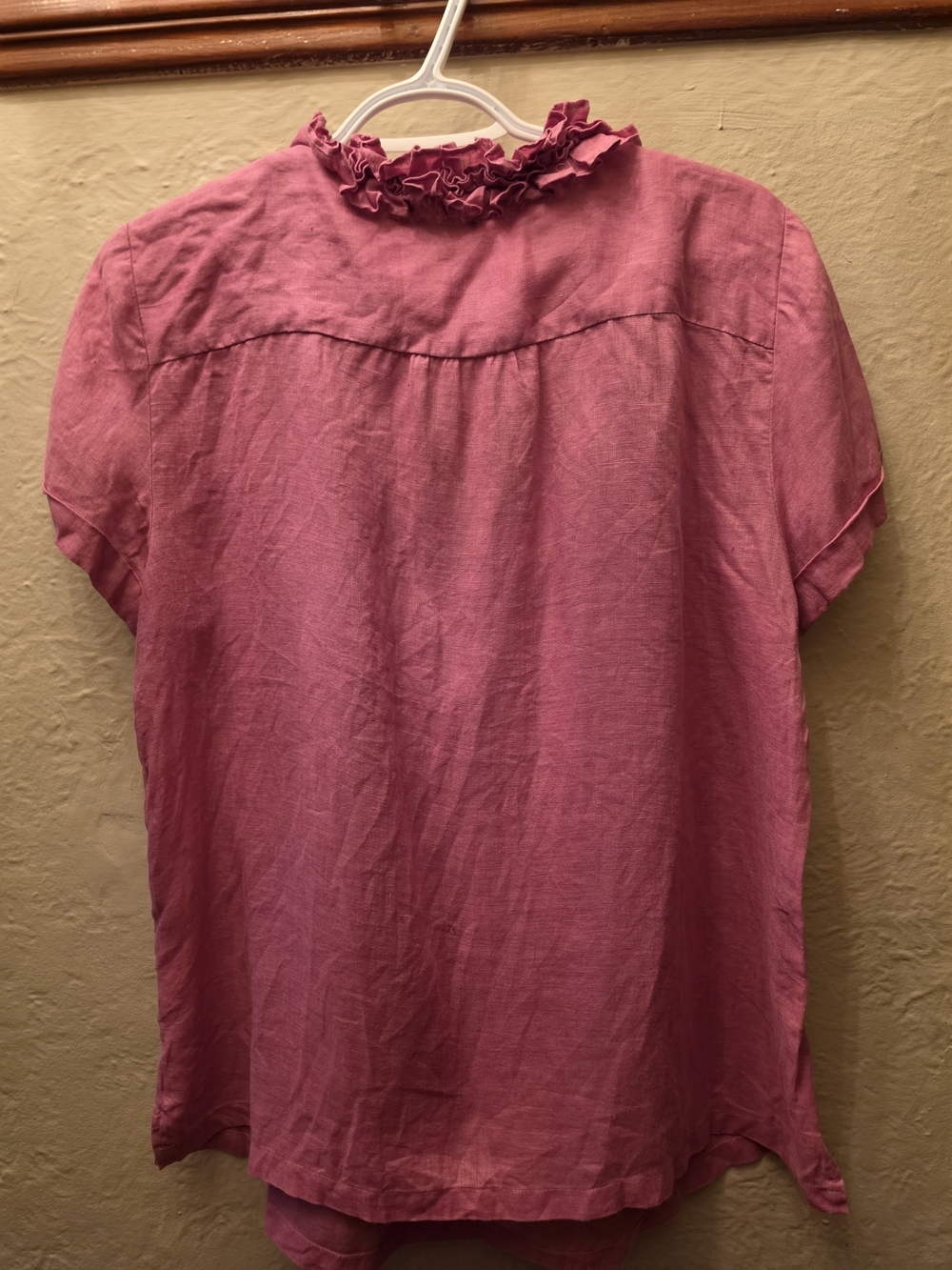 Talbots Pure Linen Pink Ruffle Neck Blouse Size 14 - Picture 11 of 11
